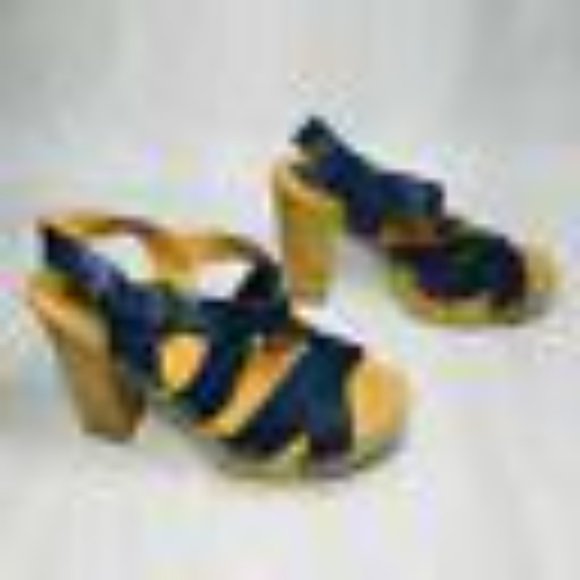 Kork by Kork-Ease Uma Blue F/G Platform Sandals Size 9 40.5 Navy Leather Wood - Picture 2 of 6